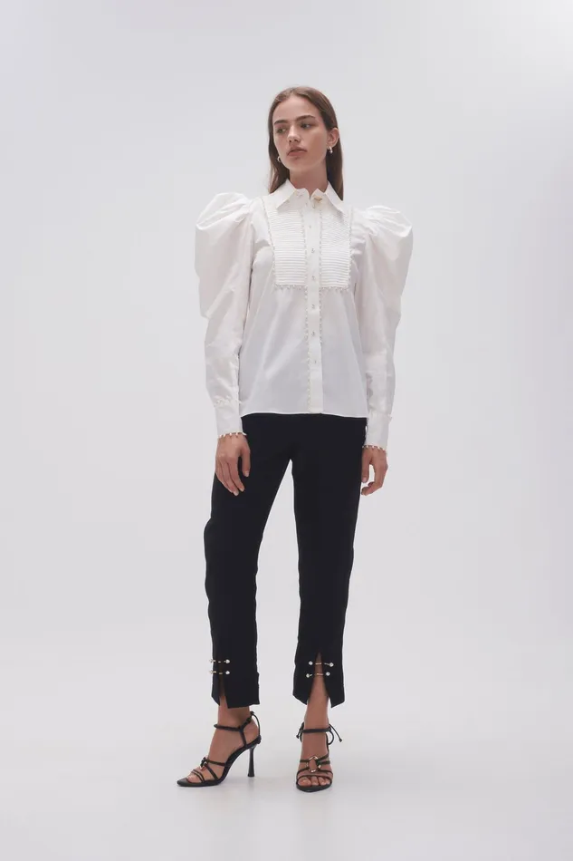 Women Tops Aje Florence Pearl Trim Blouse Ivory