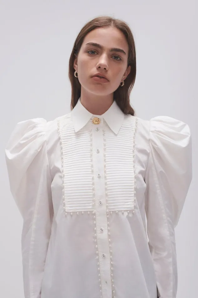 Women Tops Aje Florence Pearl Trim Blouse Ivory