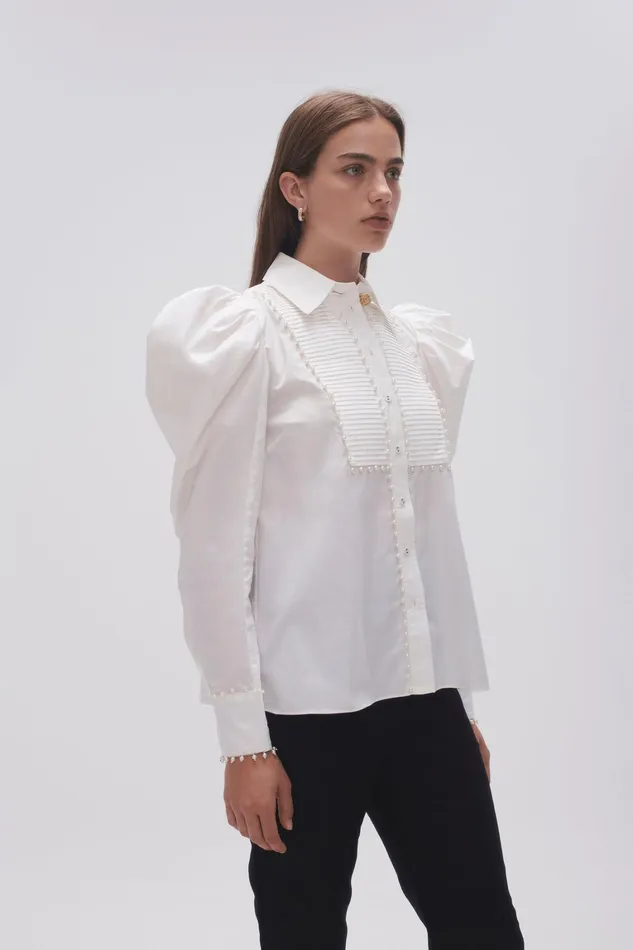 Women Tops Aje Florence Pearl Trim Blouse Ivory