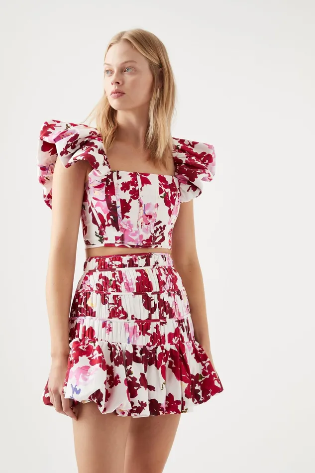 Women Tops Aje Margot Bubble Sleeve Top Roses Of Provence Print