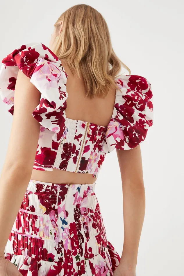 Women Tops Aje Margot Bubble Sleeve Top Roses Of Provence Print