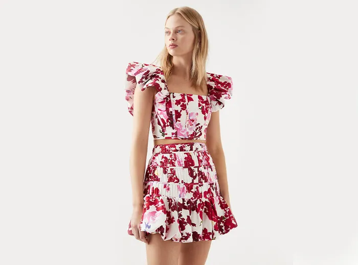 Women Tops Aje Margot Bubble Sleeve Top Roses Of Provence Print