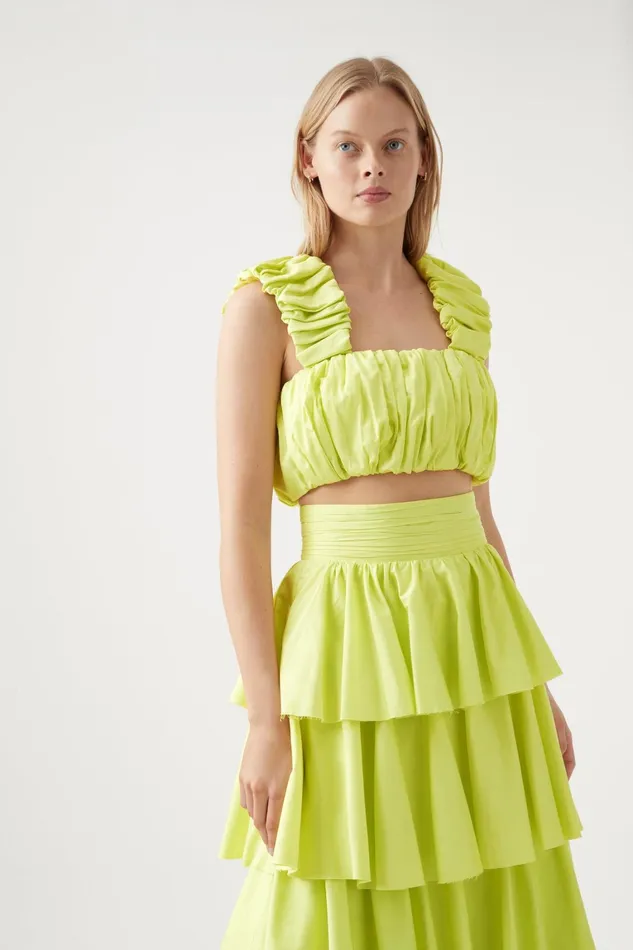 Women Tops Aje Medina Ruched Cropped Top Light Lemon