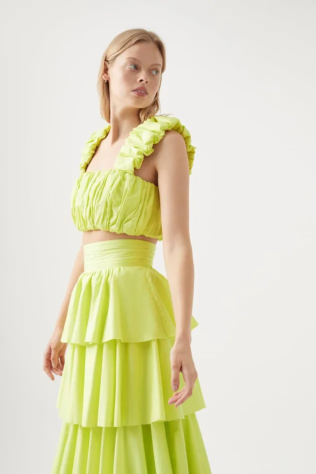 Women Tops Aje Medina Ruched Cropped Top Light Lemon