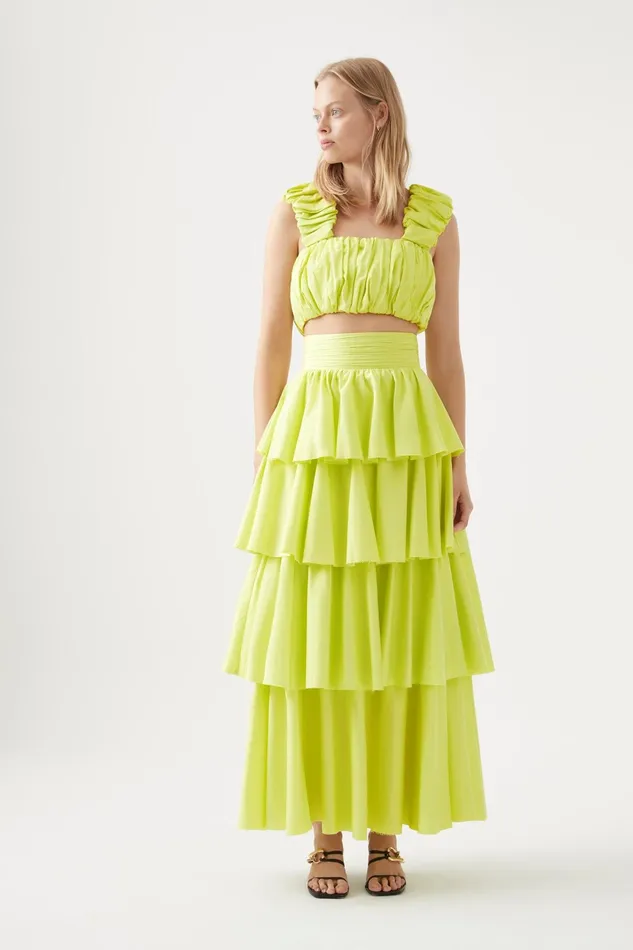 Women Tops Aje Medina Ruched Cropped Top Light Lemon