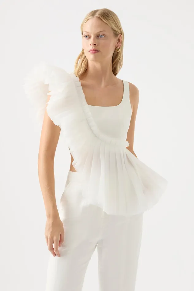 Women Tops Aje Orbit Sculptural Pleated Top Ivory