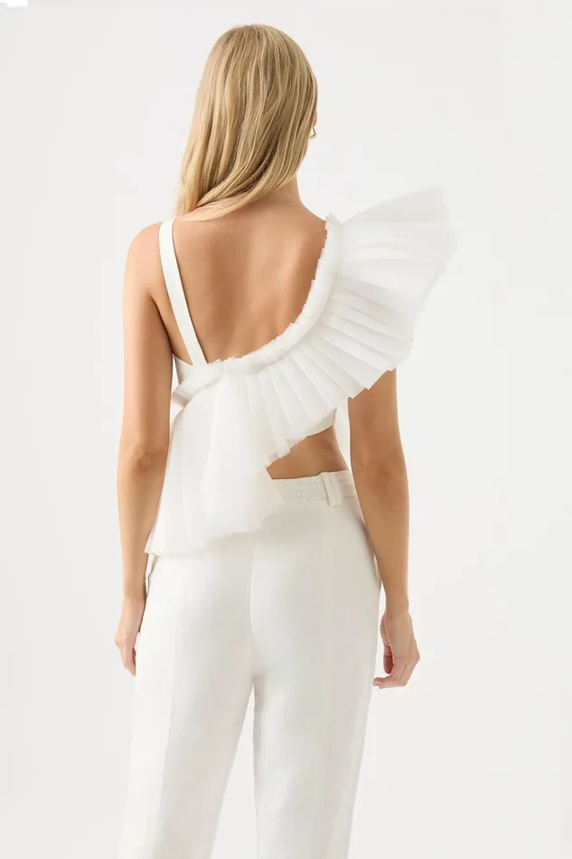 Women Tops Aje Orbit Sculptural Pleated Top Ivory
