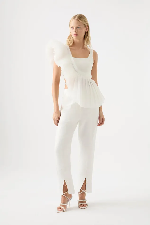 Women Tops Aje Orbit Sculptural Pleated Top Ivory