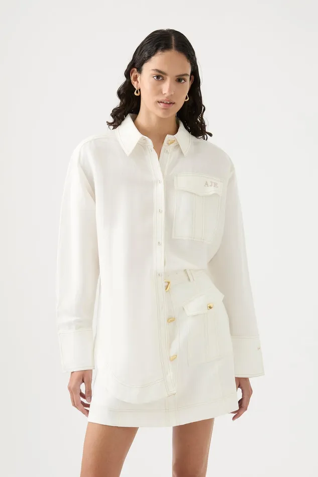 Women Tops Aje Satori Pearl Pin Shirt Ivory
