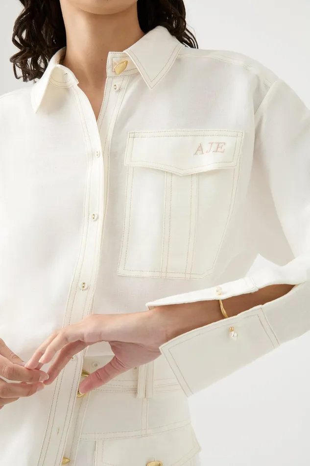 Women Tops Aje Satori Pearl Pin Shirt Ivory