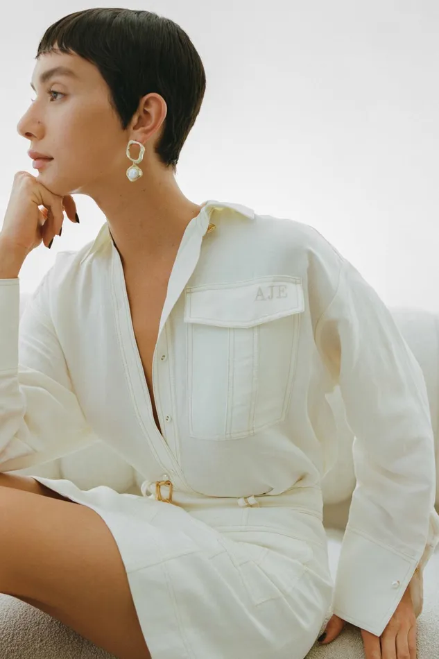 Women Tops Aje Satori Pearl Pin Shirt Ivory