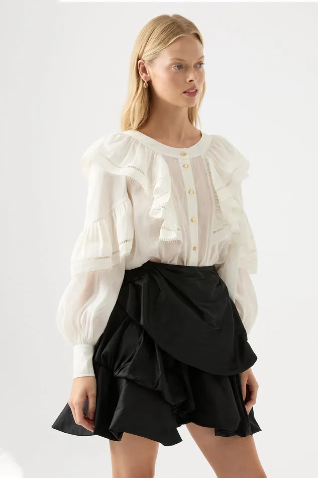 Women Tops Aje Zoe Ruffle Blouse Ivory