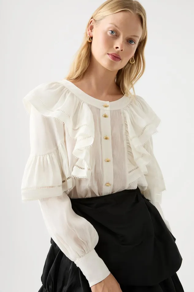 Women Tops Aje Zoe Ruffle Blouse Ivory