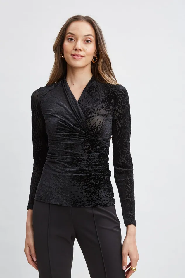 Women Tops and Sweaters Elie Tahari Burnout Velvet Ruched Knit Black
