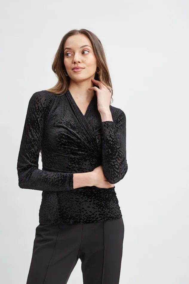 Women Tops and Sweaters Elie Tahari Burnout Velvet Ruched Knit Black