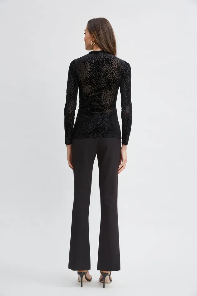 Women Tops and Sweaters Elie Tahari Burnout Velvet Ruched Knit Black