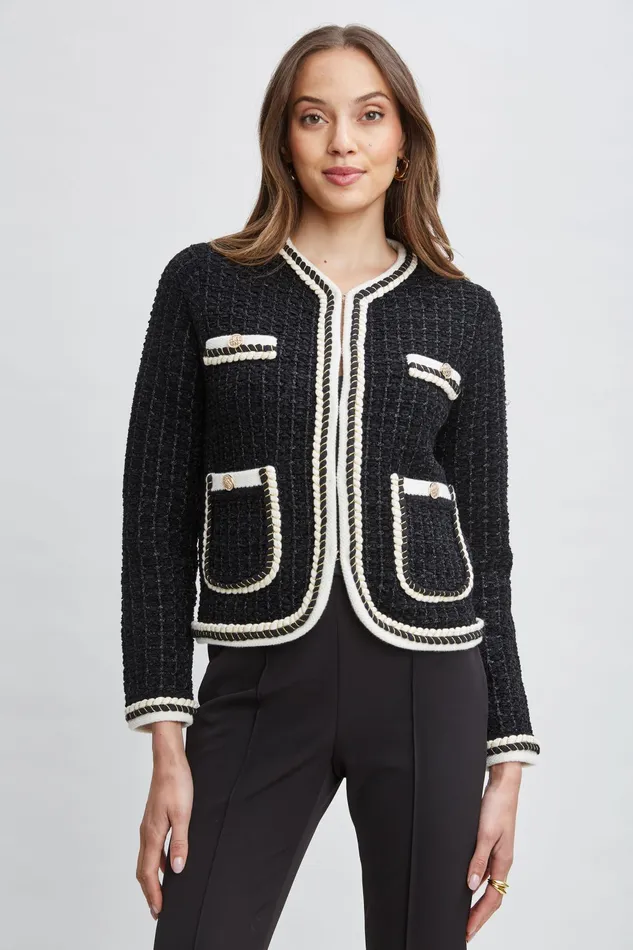 Women Tops and Sweaters Elie Tahari Contrast Cardigan Sweater Noirsky White
