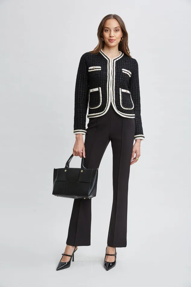 Women Tops and Sweaters Elie Tahari Contrast Cardigan Sweater Noirsky White