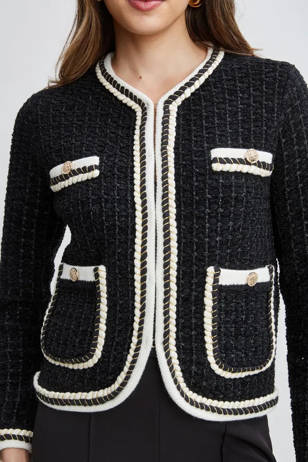 Women Tops and Sweaters Elie Tahari Contrast Cardigan Sweater Noirsky White