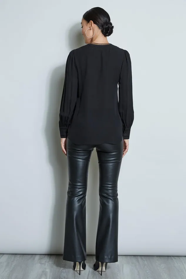 Women Tops and Sweaters Elie Tahari Embroidered Silk Shirt Black