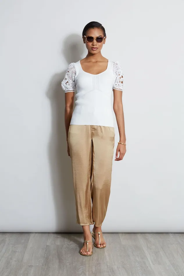 Women Tops and Sweaters Elie Tahari Lace Sleeve Sweater Sky White