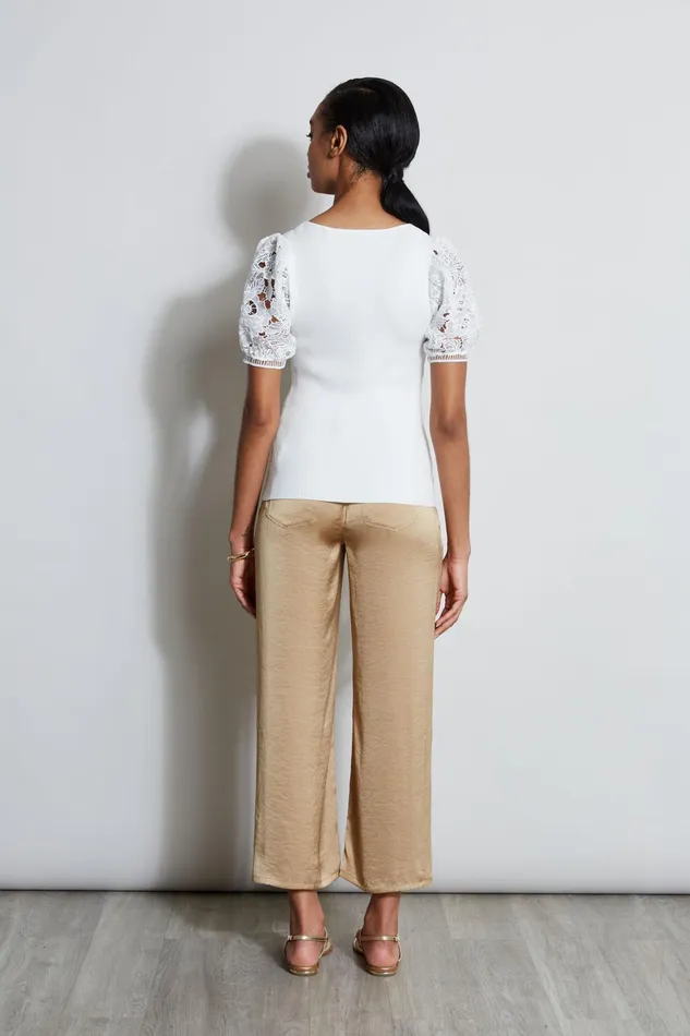 Women Tops and Sweaters Elie Tahari Lace Sleeve Sweater Sky White