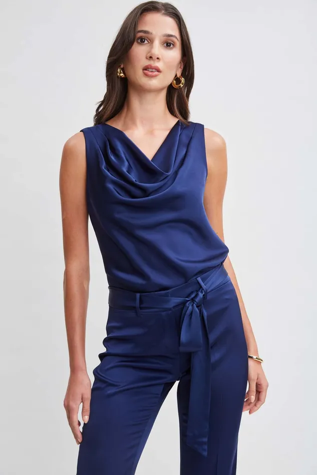 Women Tops and Sweaters Elie Tahari Satin Cowl Top Midnight