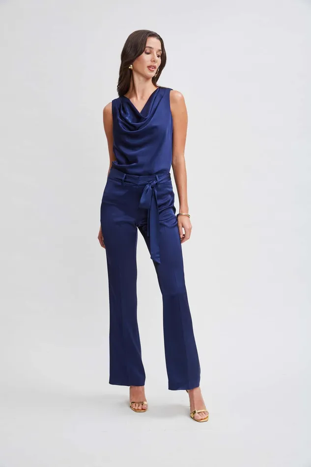 Women Tops and Sweaters Elie Tahari Satin Cowl Top Midnight