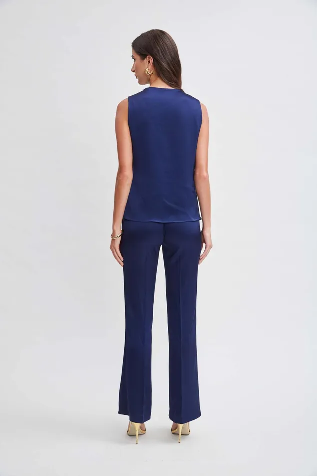 Women Tops and Sweaters Elie Tahari Satin Cowl Top Midnight