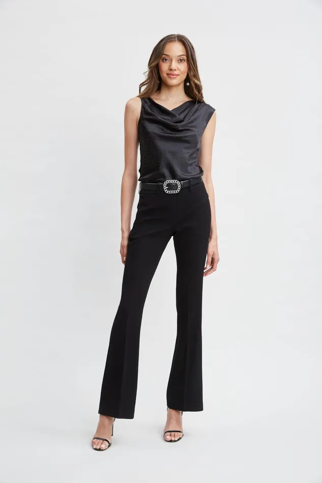 Women Tops and Sweaters Elie Tahari Satin Crystal Cowl Top Blackblack