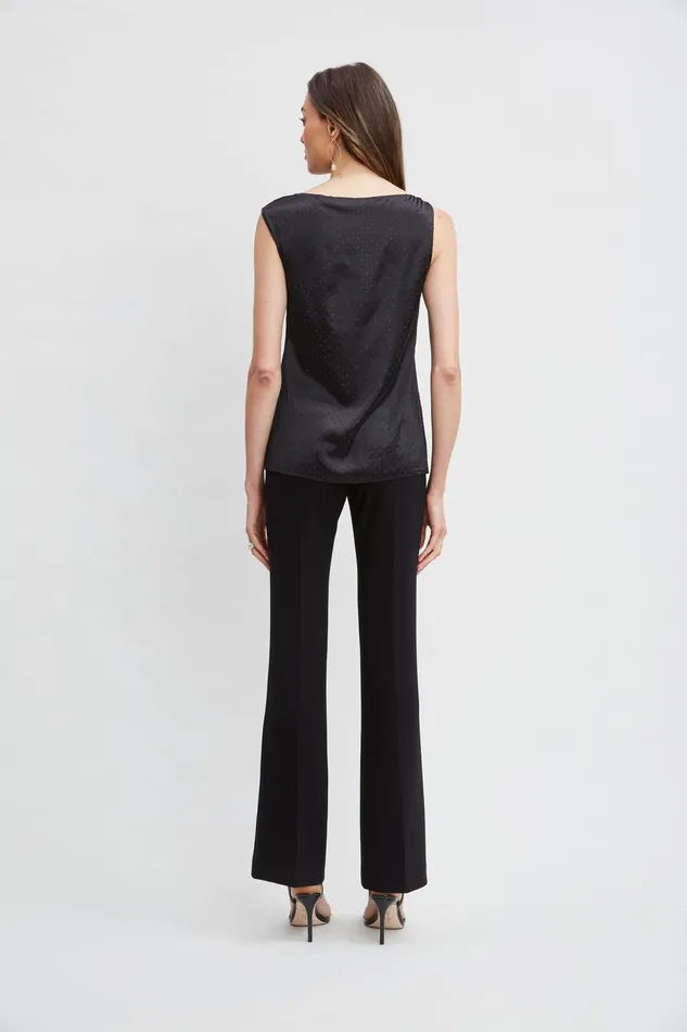 Women Tops and Sweaters Elie Tahari Satin Crystal Cowl Top Blackblack