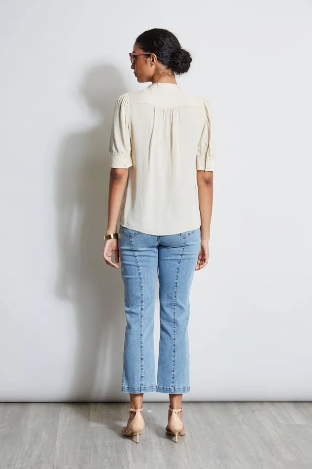 Women Tops and Sweaters Elie Tahari Short Sleeve Silk Utility Shirt Driftwood