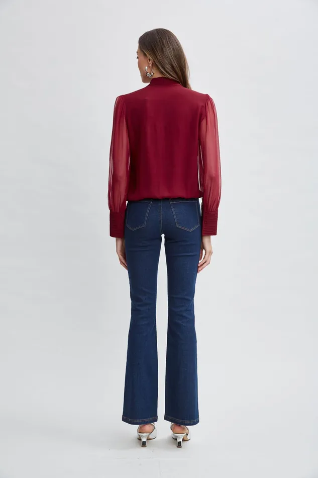 Women Tops and Sweaters Elie Tahari Silk Blouson Button Shirt Sangria