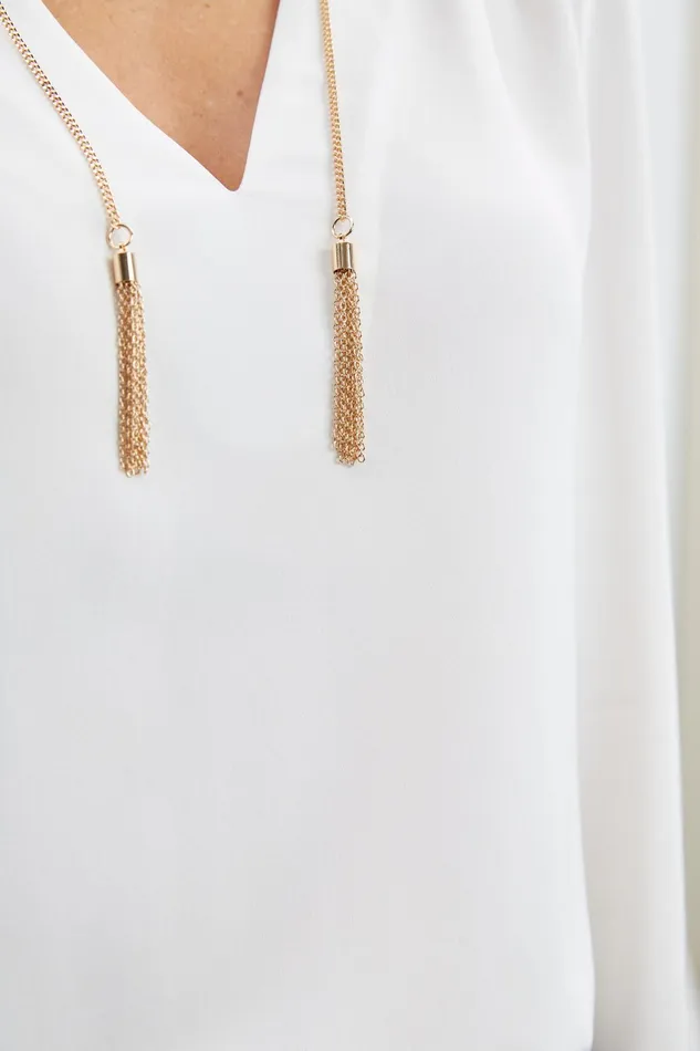 Women Tops and Sweaters Elie Tahari Silk Chain Tassel Shirt Fresh Pearl