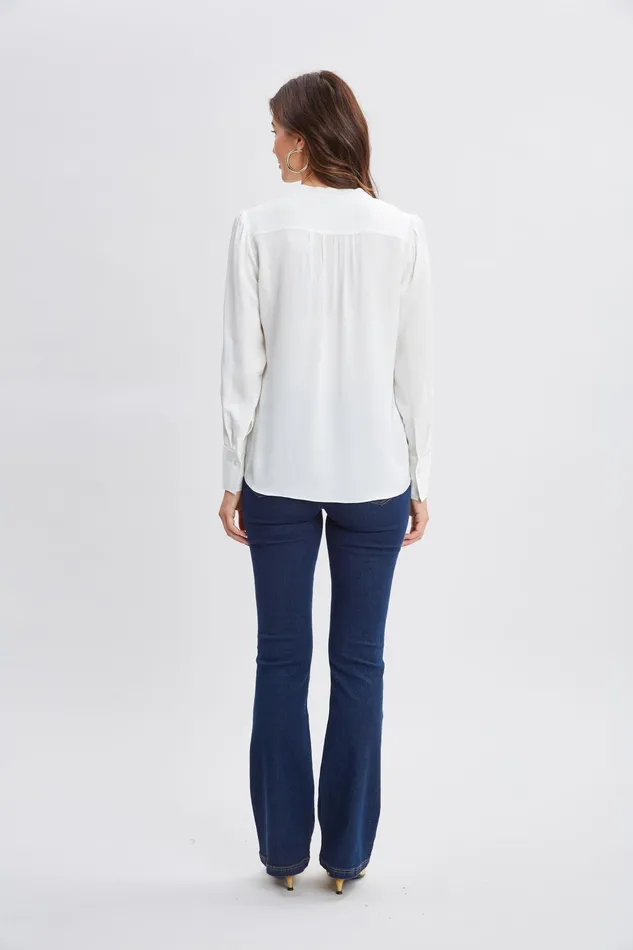 Women Tops and Sweaters Elie Tahari Silk Chain Tassel Shirt Fresh Pearl