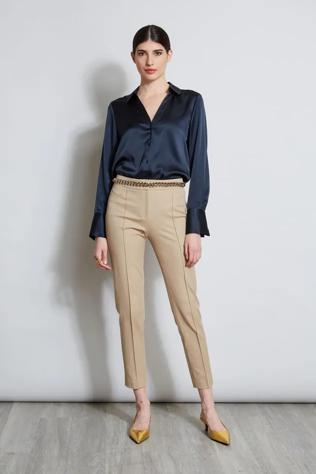 Women Tops and Sweaters Elie Tahari Silk Satin Button Down Shirt Stargazer