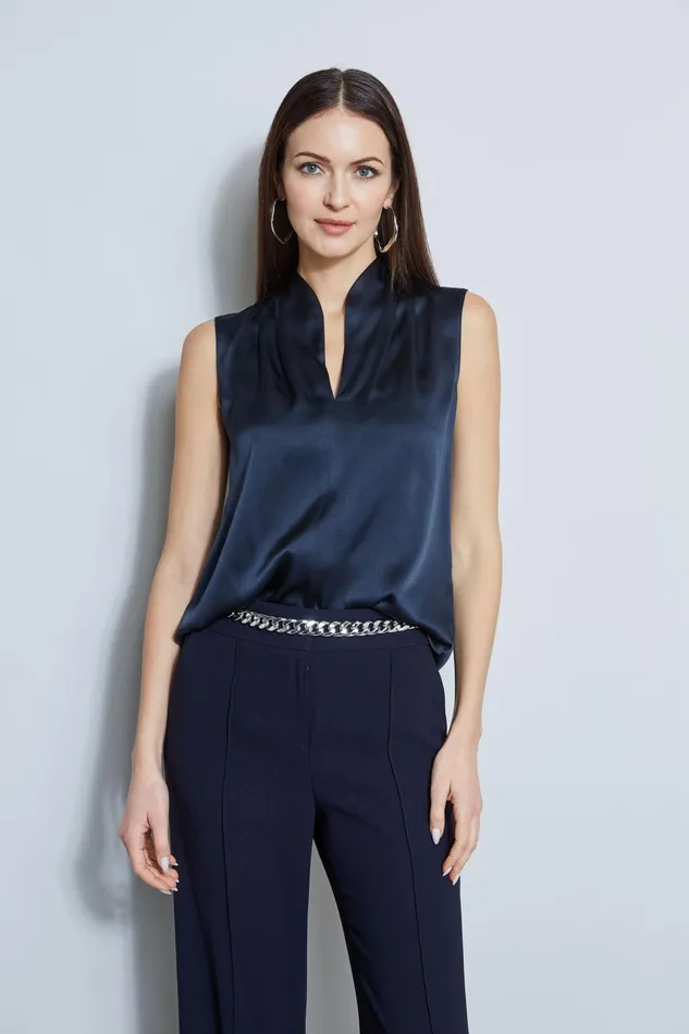 Women Tops and Sweaters Elie Tahari Silk Satin Contour Shirt Stargazer