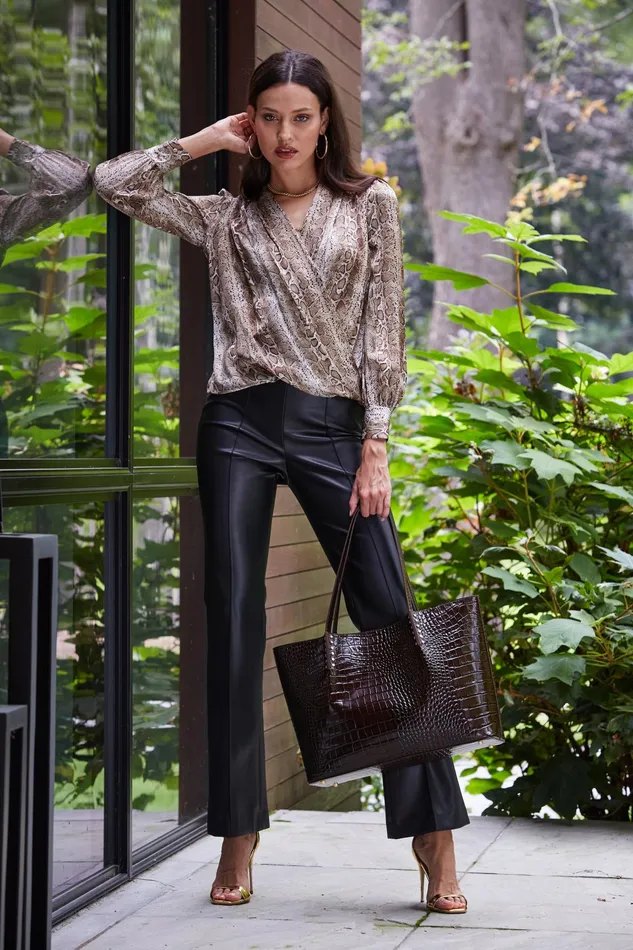 Women Tops and Sweaters Elie Tahari Silk Satin Python Draped Shirt Multi