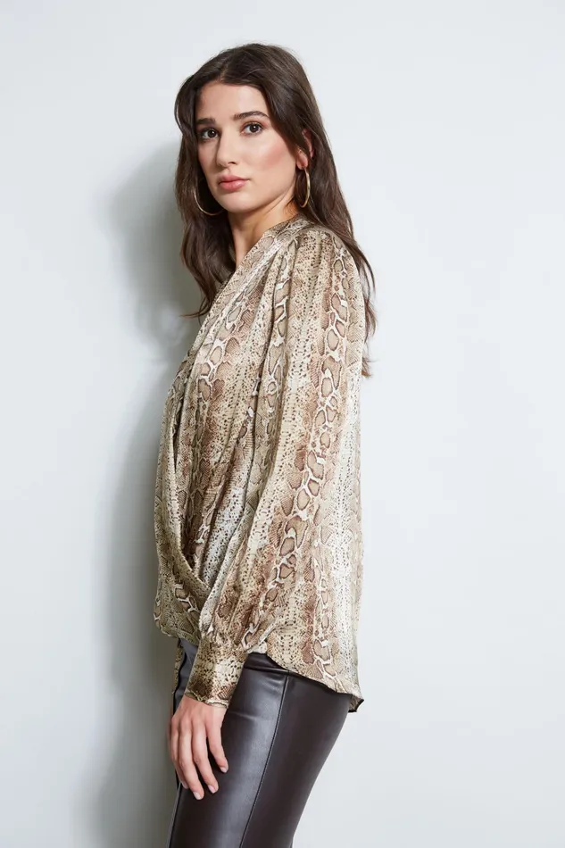Women Tops and Sweaters Elie Tahari Silk Satin Python Draped Shirt Multi