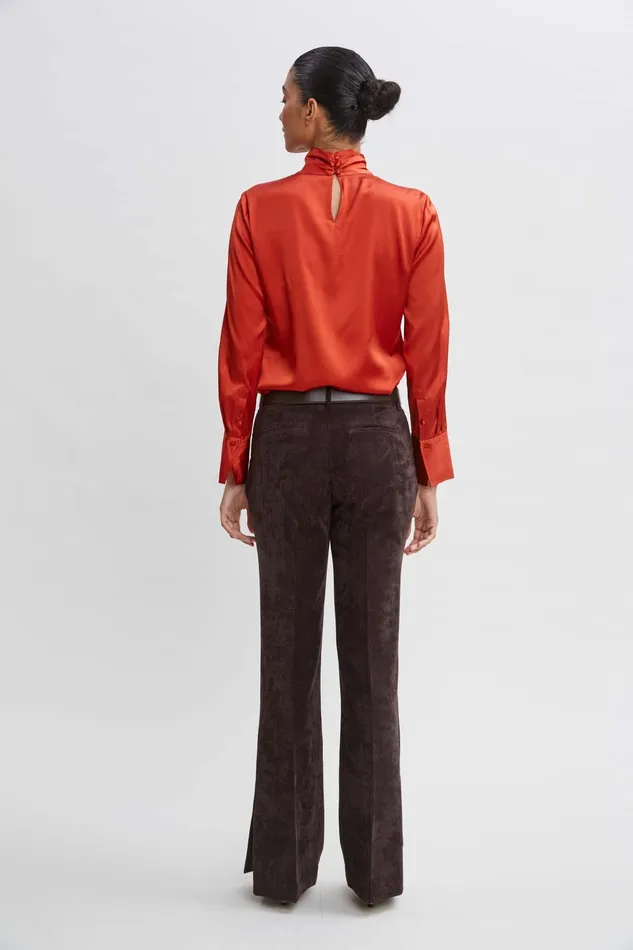 Women Tops and Sweaters Elie Tahari Silk Twist Neck Shirt Russet
