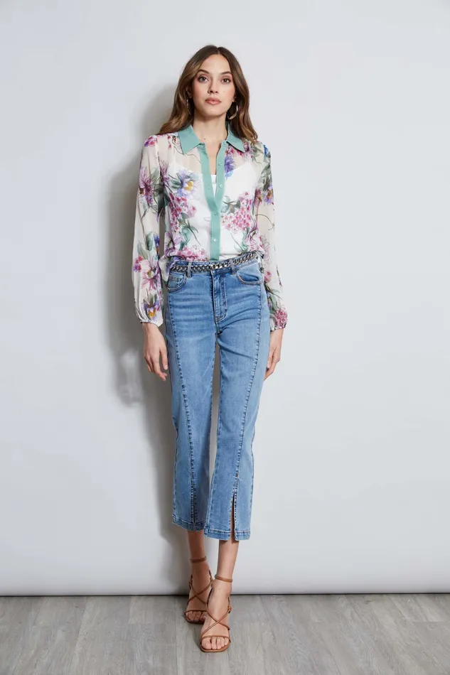 Women Tops and Sweaters Elie Tahari Silk Wind Floral Button Down Shirt Multi