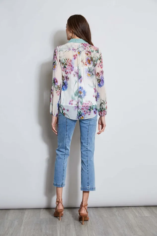 Women Tops and Sweaters Elie Tahari Silk Wind Floral Button Down Shirt Multi