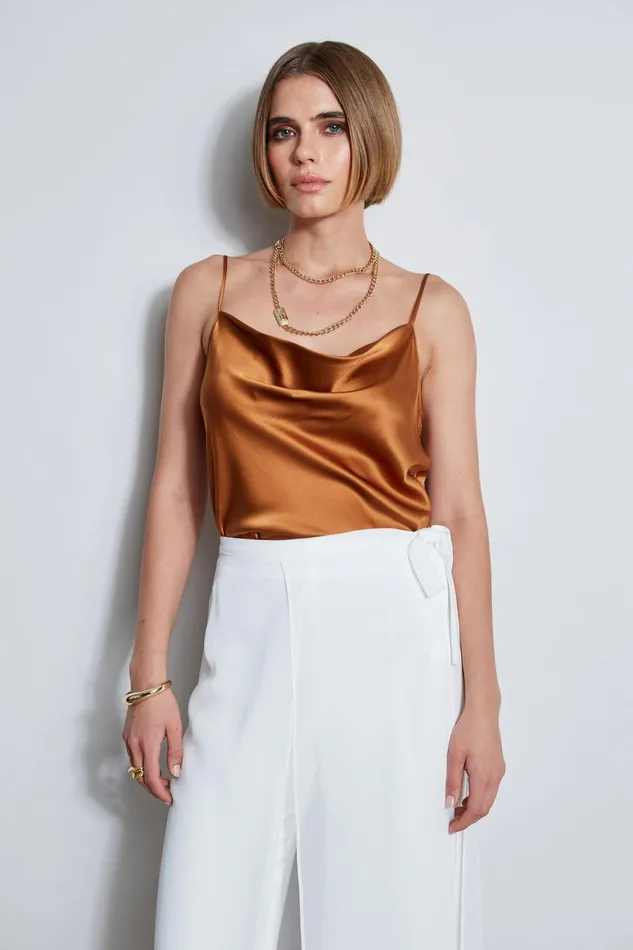 Women Tops and Sweaters Elie Tahari Stretch Silk Satin Cami Copper