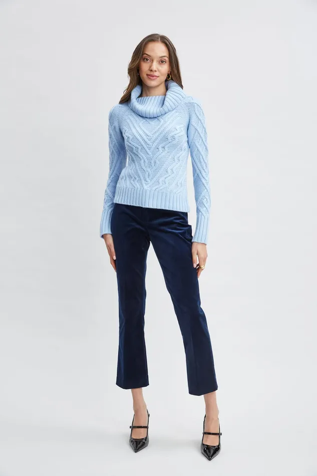 Women Tops and Sweaters Elie Tahari Texture Turtleneck Wool Sweater Blue Dusk