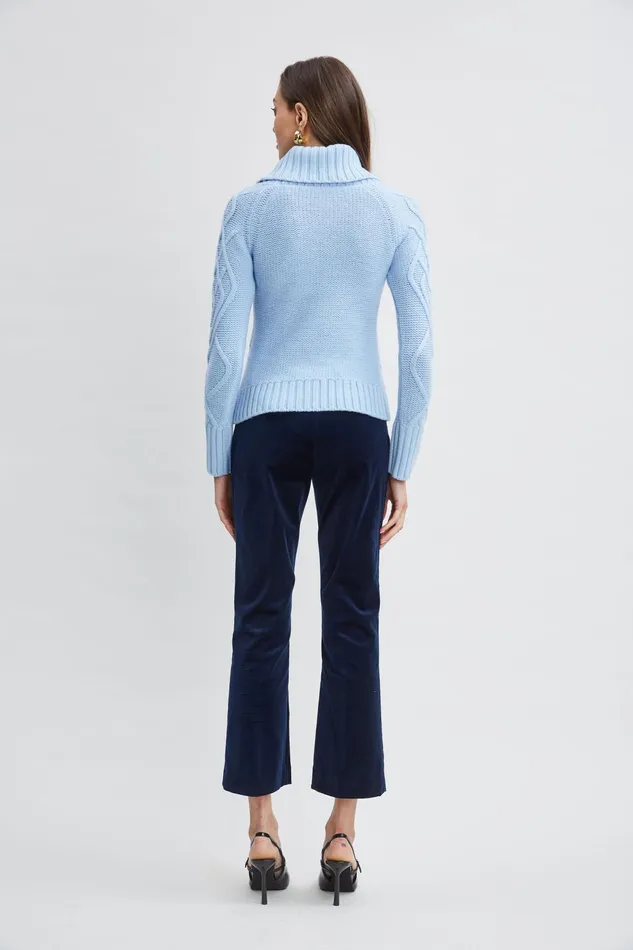 Women Tops and Sweaters Elie Tahari Texture Turtleneck Wool Sweater Blue Dusk