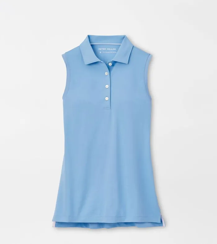 Womens Sleeveless Banded Button Polo Cottage Blue Peter Millar Polos and Shirts