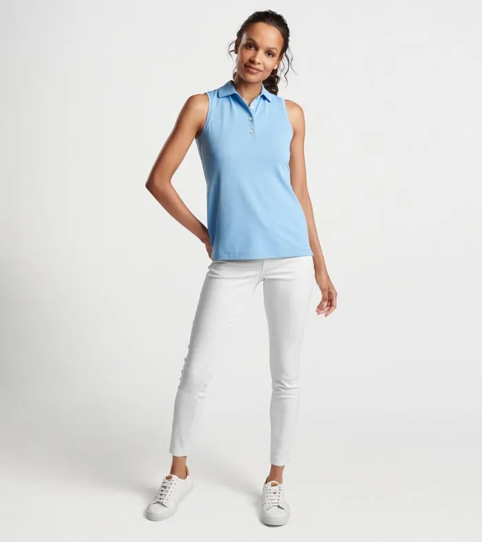 Womens Sleeveless Banded Button Polo Cottage Blue Peter Millar Polos and Shirts Womens Sleeveless Banded Button Polo Cottage Blue Peter Millar Polos and Shirts