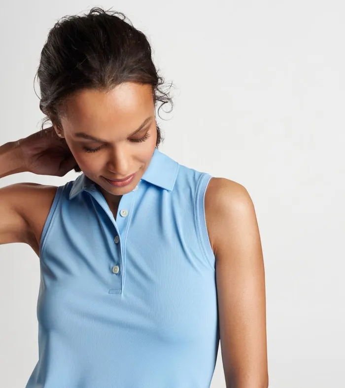 Womens Sleeveless Banded Button Polo Cottage Blue Peter Millar Polos and Shirts Womens Sleeveless Banded Button Polo Cottage Blue Peter Millar Polos and Shirts