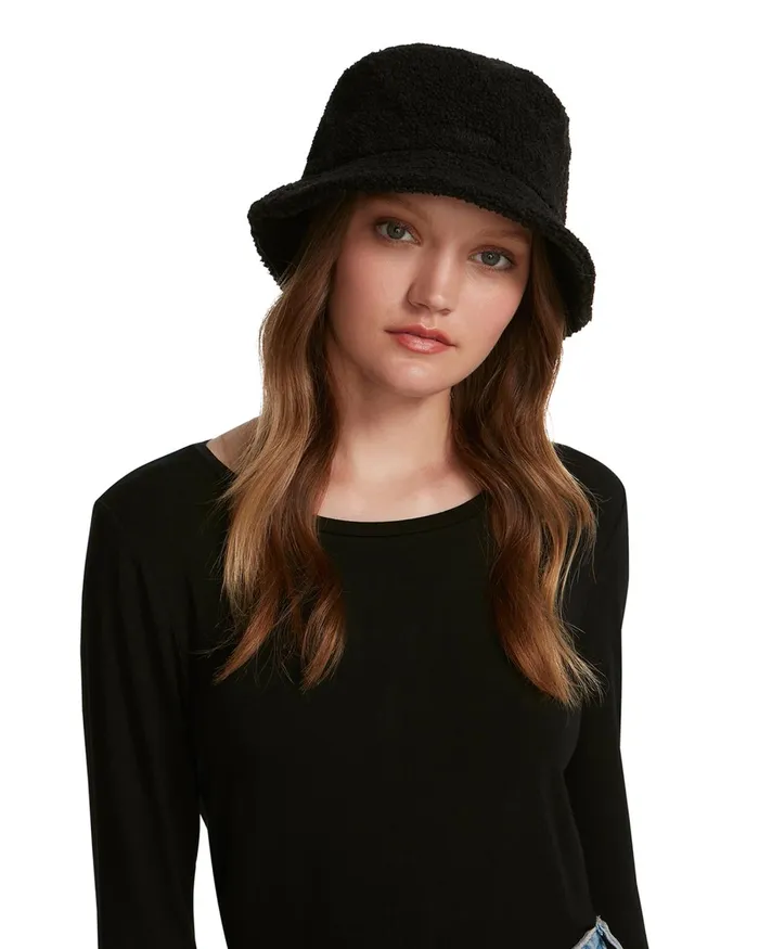 Womens Steve Madden Hats Scarves and Gloves Solid Sherpa Bucket Hat Black Womens Steve Madden Hats Scarves and Gloves Solid Sherpa Bucket Hat Black