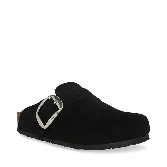 Womens Steve Madden Slides Social Black Suede
